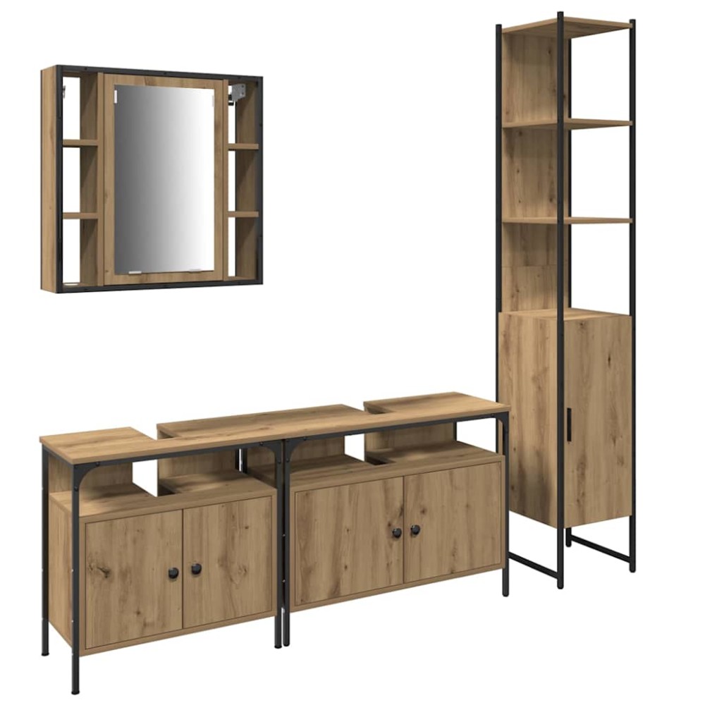 vidaXL Set dulap baie cu ușă 4 pcs stejar artizanal 33 x 33 x 185.5 cm