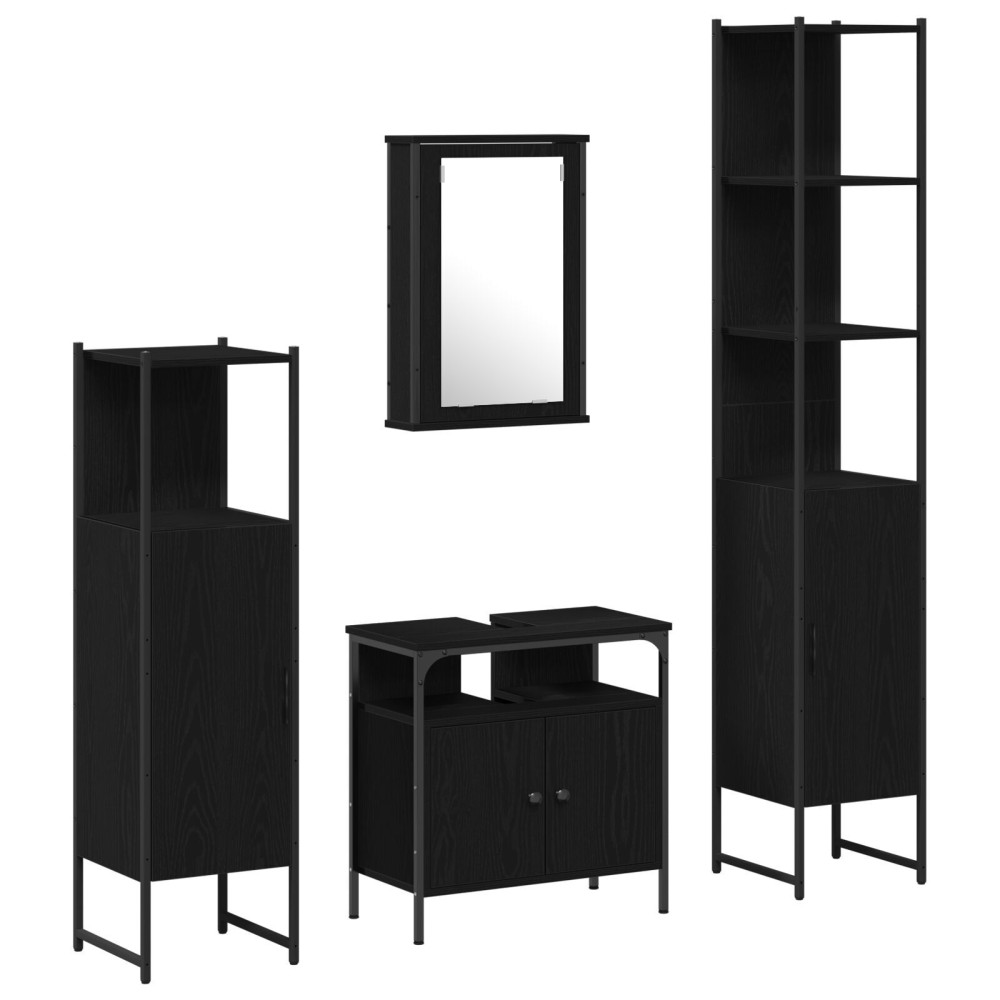vidaXL Set de mobilier pentru baie cu raft cu ușă 4 pcs Stejar negru