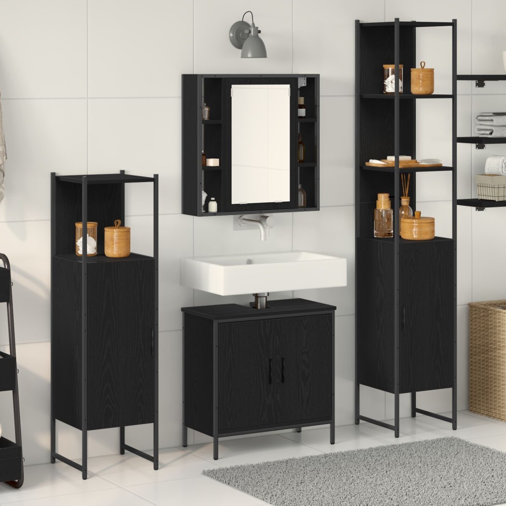 vidaXL Set de mobilier pentru baie 4 pcs Negru 33 x 33 x 185.5 cm