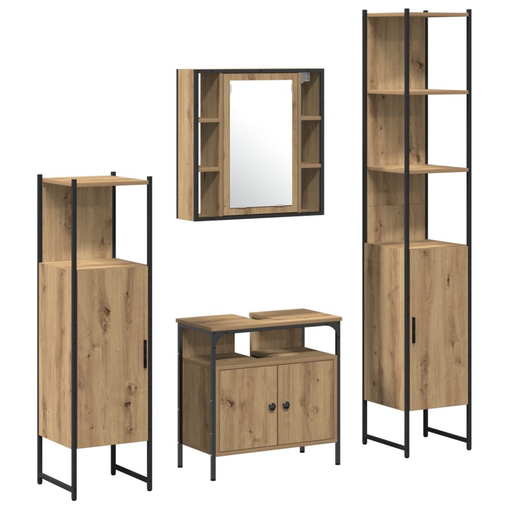 vidaXL Set dulap baie cu ușă 4 pcs stejar artizanal 33 x 33 x 185.5 cm