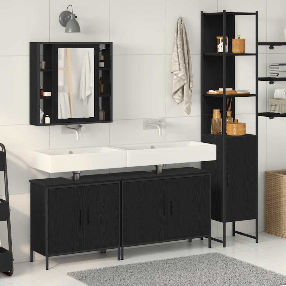 vidaXL Set de mobilier pentru baie 4 pcs Negru 33 x 33 x 185.5 cm
