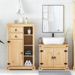 vidaXL Set mobilier de baie „Corona”, 2 piese, lemn masiv de pin vidaXL Set mobilier de baie „Corona”, 2 piese, lemn masiv de pin