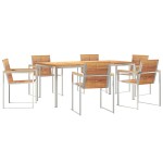 vidaXL Set de masă pentru grădină 7 pcs Maro Lemn solid de tec