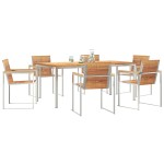 vidaXL Set de masă pentru grădină 7 pcs Maro Lemn solid de tec