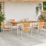 vidaXL Set de masă pentru grădină 7 pcs Maro Lemn solid de tec
