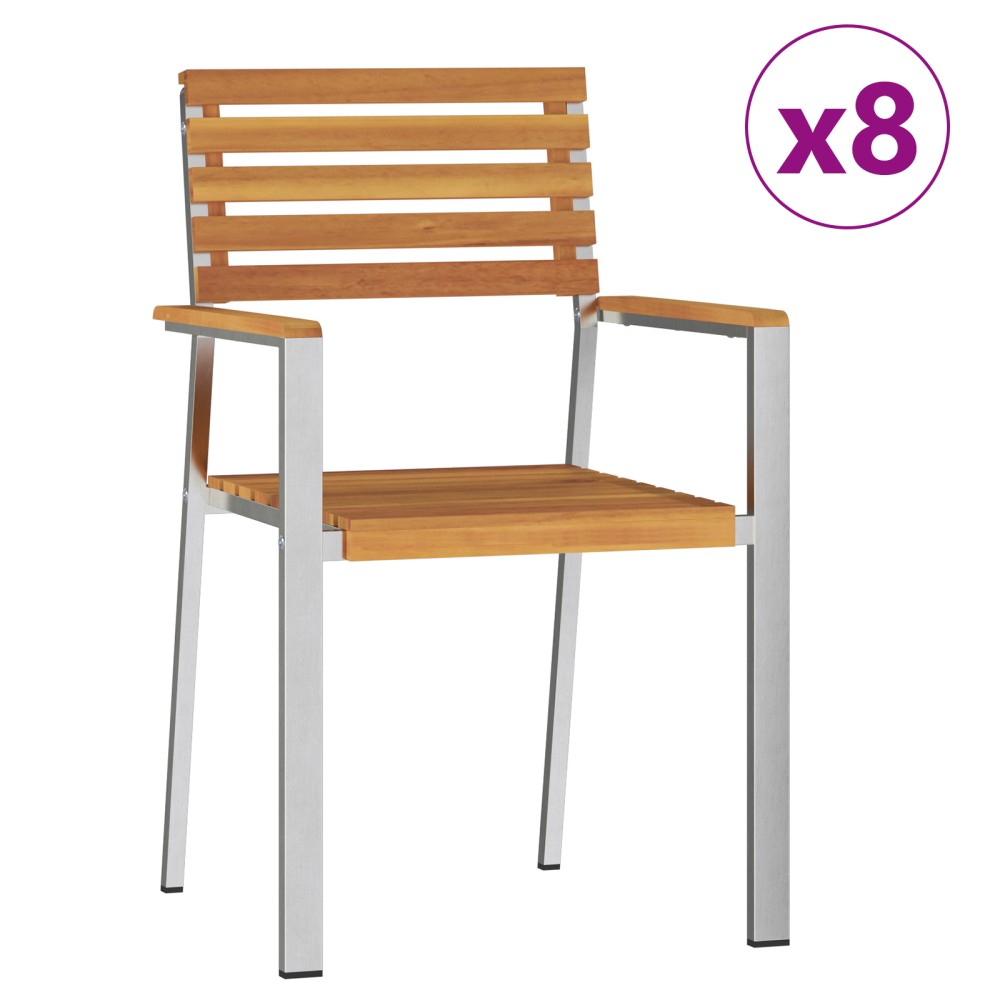 Set de 8 scaune de grădină stivuite vidaXL 54.5x56x89 cm din lemn masiv de acacia