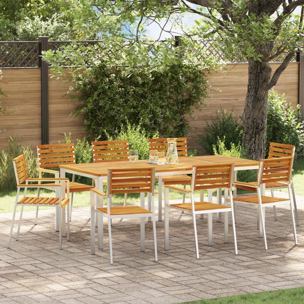 Set de 8 scaune de grădină stivuite vidaXL 54.5x56x89 cm din lemn masiv de acacia
