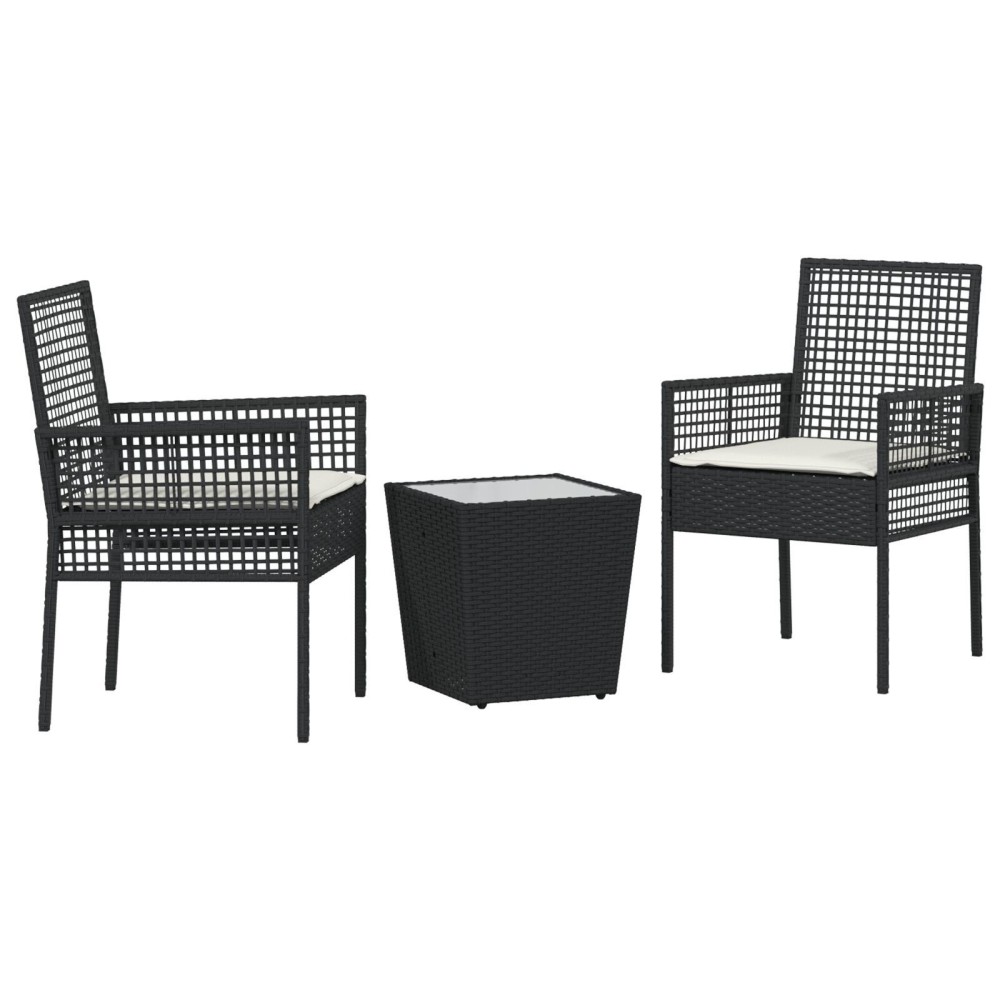 vidaXL Set Bistro de Grădină 3 pcs Negru Rattan poli