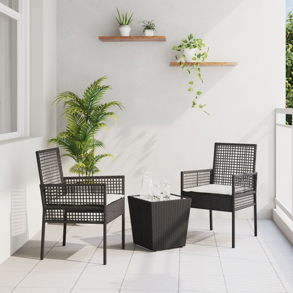 vidaXL Set Bistro de Grădină 3 pcs Negru Rattan poli