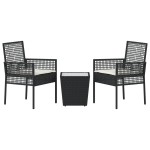 vidaXL Set Bistro de Grădină 3 pcs Negru Rattan poli vidaXL Set Bistro de Grădină 3 pcs Negru Rattan poli
