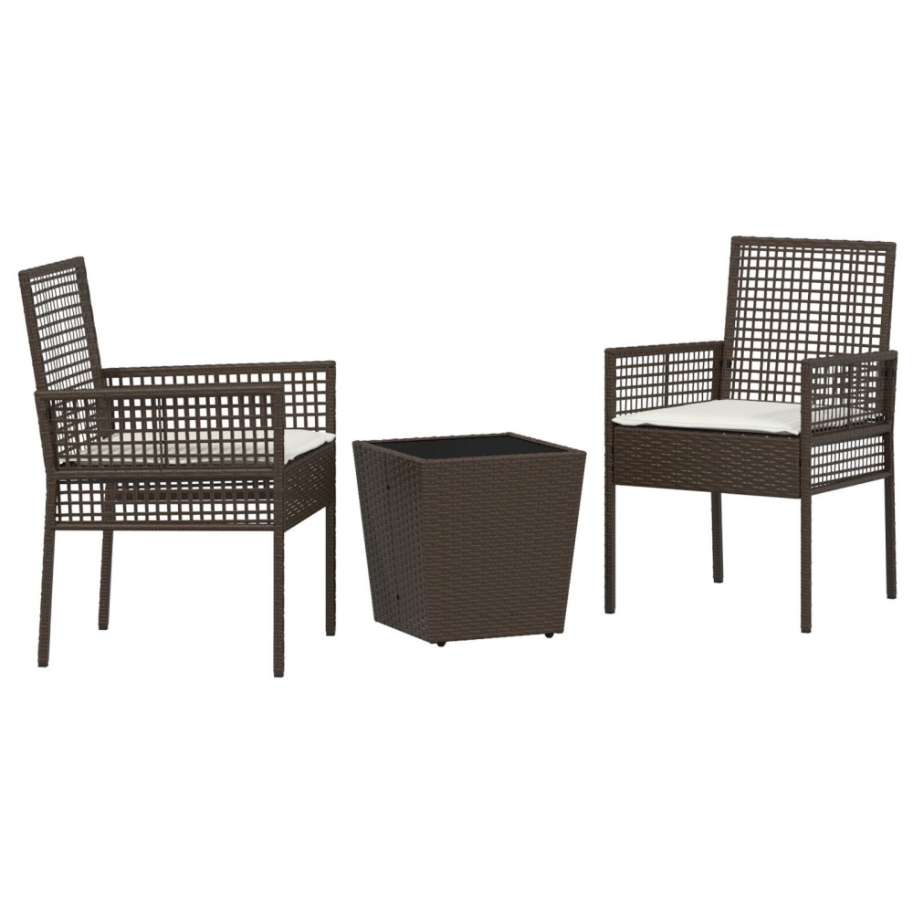 vidaXL Set Bistro de Grădină 3 pcs Maro Rattan poli