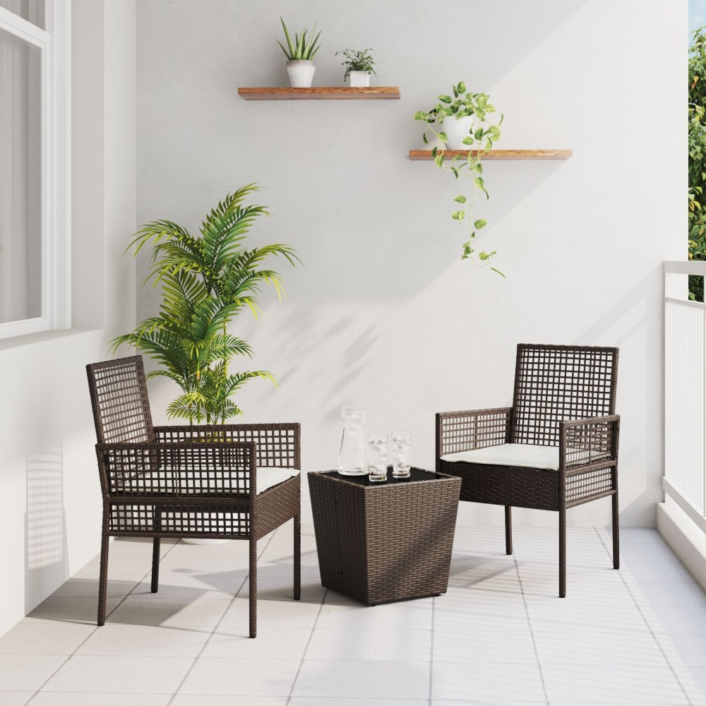 vidaXL Set Bistro de Grădină 3 pcs Maro Rattan poli
