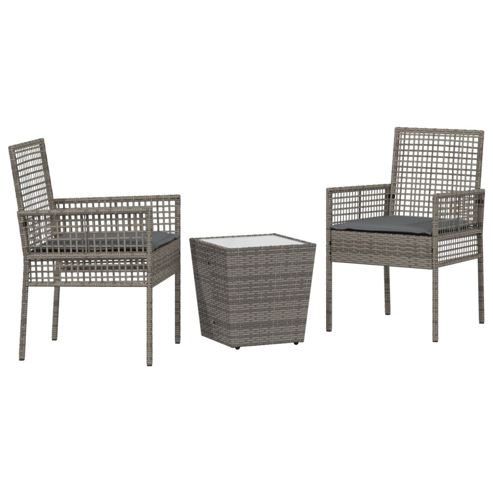 vidaXL Set Bistro de Grădină 3 pcs Gri Rattan poli