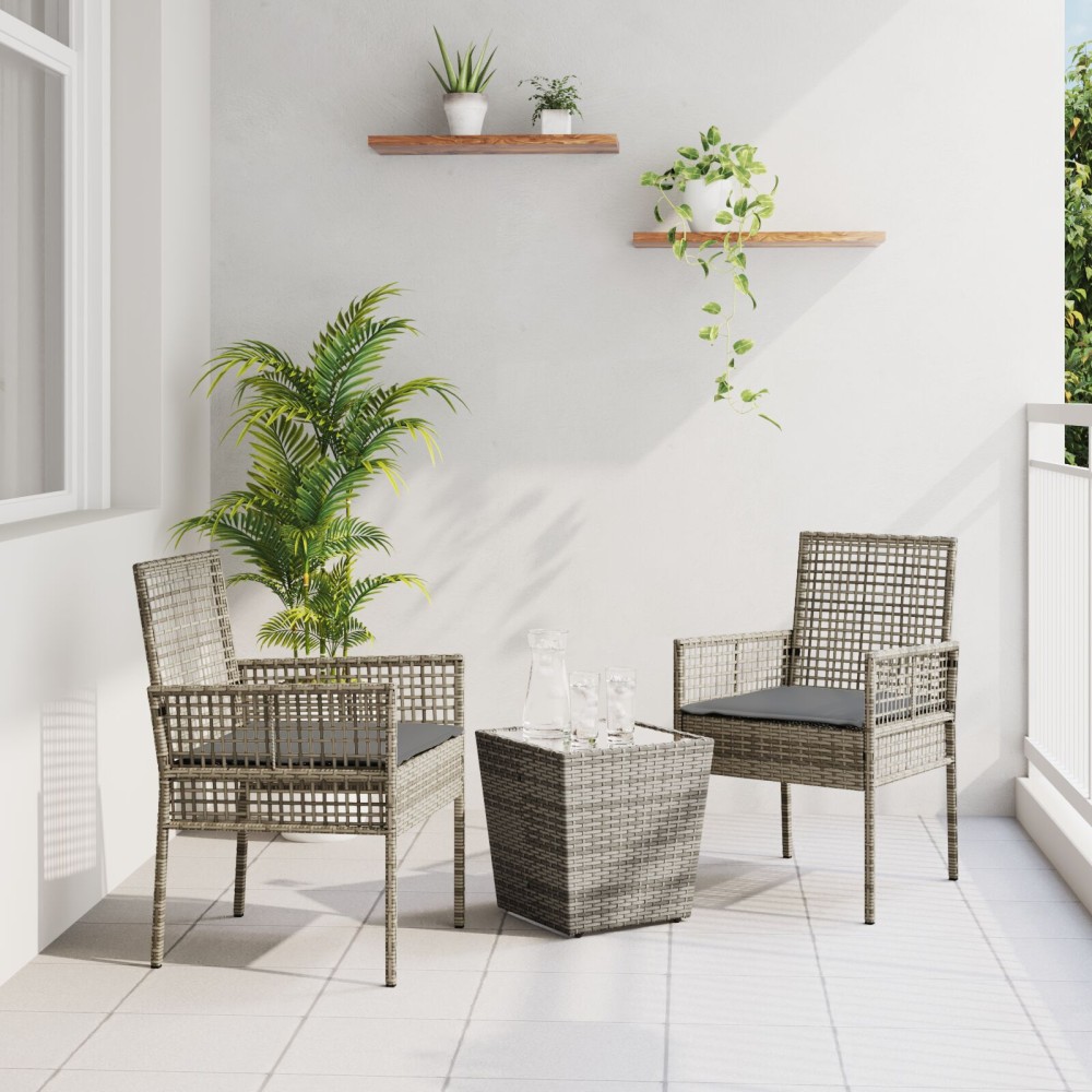 vidaXL Set Bistro de Grădină 3 pcs Gri Rattan poli