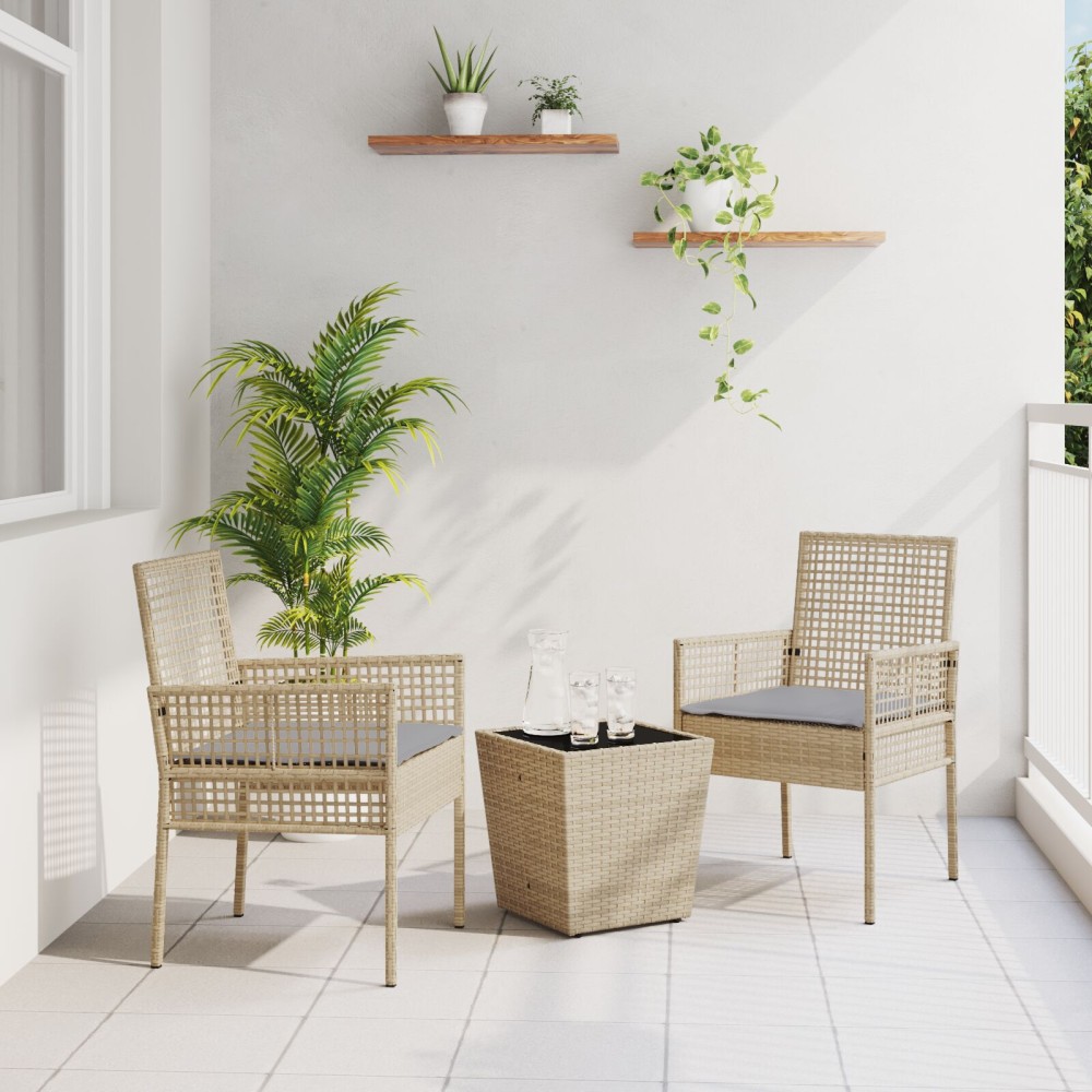 vidaXL Set Bistro de Grădină 3 pcs Bej Rattan poli