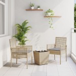 vidaXL Set Bistro de Grădină 3 pcs Bej Rattan poli