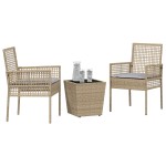 vidaXL Set Bistro de Grădină 3 pcs Bej Rattan poli