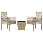 vidaXL Set Bistro de Grădină 3 pcs Bej Rattan poli