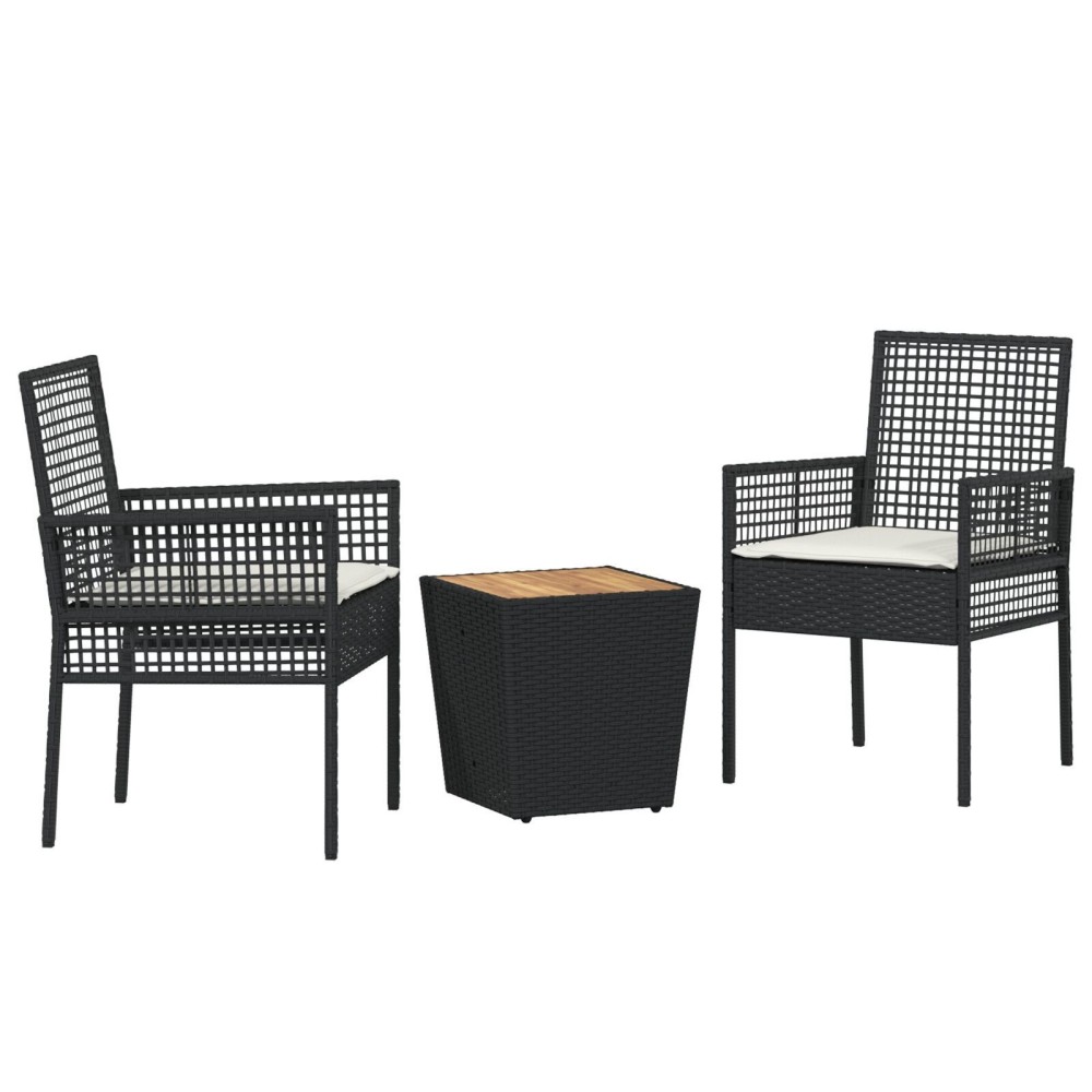 vidaXL Set Bistro de Grădină 3 pcs Negru Rattan poli