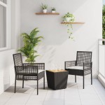 vidaXL Set Bistro de Grădină 3 pcs Negru Rattan poli vidaXL Set Bistro de Grădină 3 pcs Negru Rattan poli