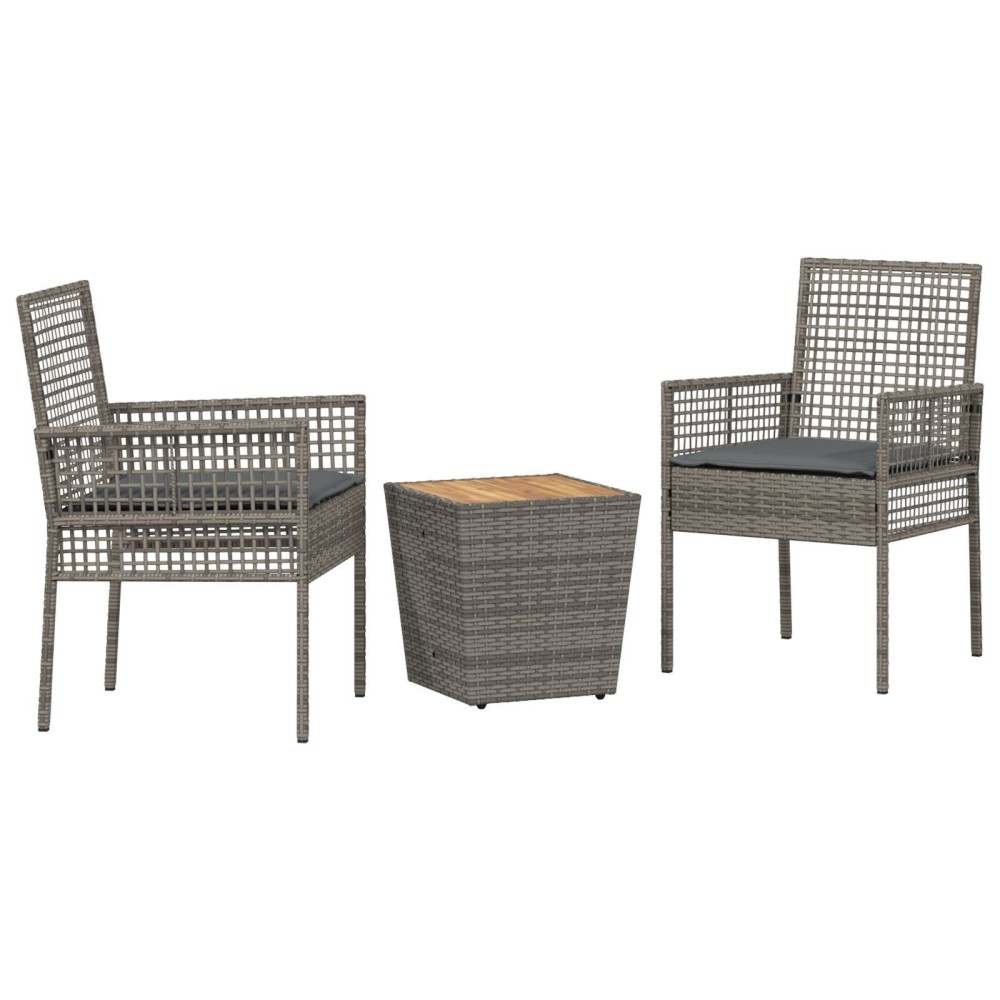 vidaXL Set Bistro de Grădină 3 pcs Gri Rattan poli