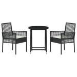 vidaXL Set Bistro de Grădină 3 pcs Negru Rattan poli vidaXL Set Bistro de Grădină 3 pcs Negru Rattan poli
