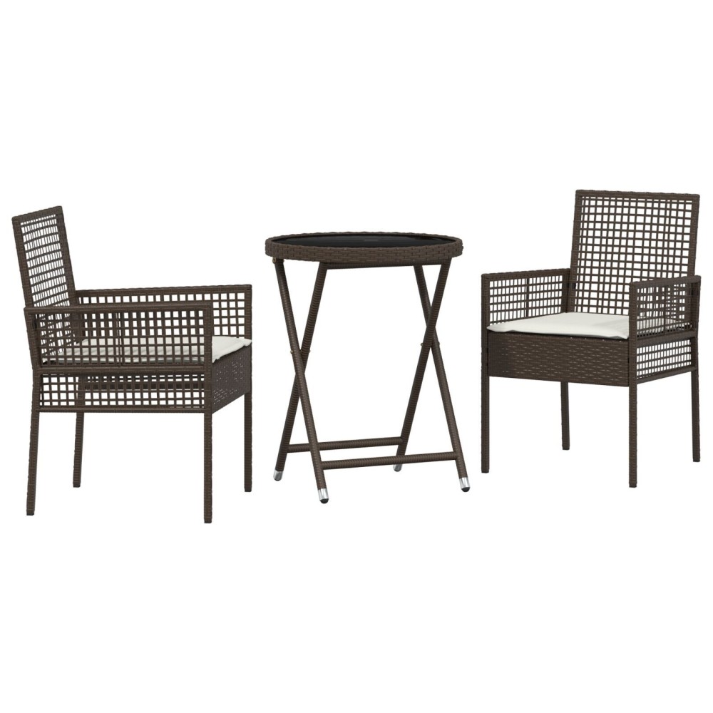vidaXL Set Bistro de Grădină 3 pcs Maro Rattan poli