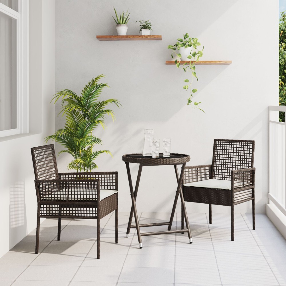 vidaXL Set Bistro de Grădină 3 pcs Maro Rattan poli
