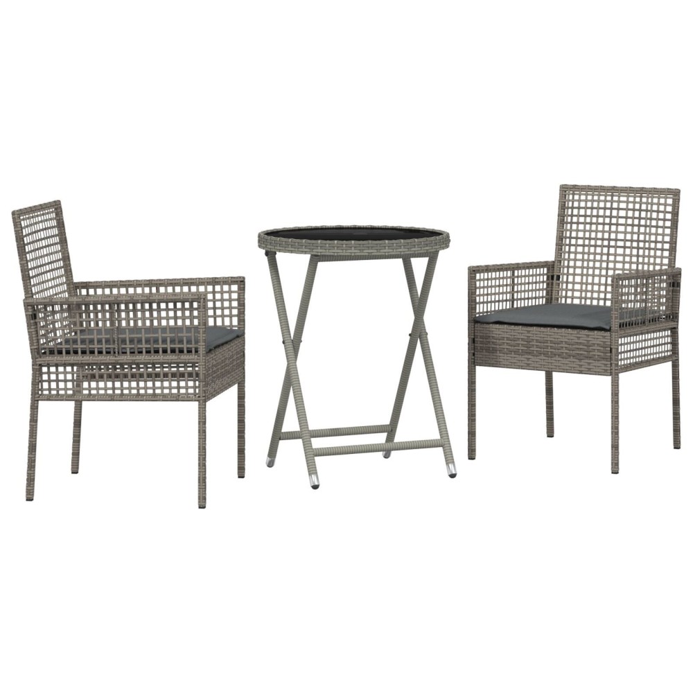 vidaXL Set Bistro de Grădină 3 pcs Gri Rattan poli