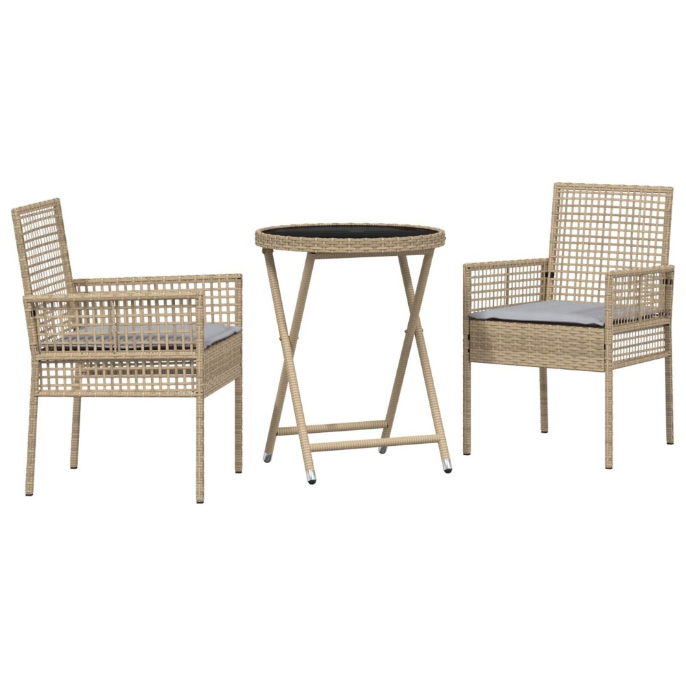 vidaXL Set Bistro de Grădină 3 pcs Bej Rattan poli