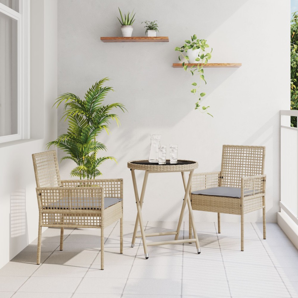 vidaXL Set Bistro de Grădină 3 pcs Bej Rattan poli