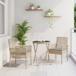 vidaXL Set Bistro de Grădină 3 pcs Bej Rattan poli vidaXL Set Bistro de Grădină 3 pcs Bej Rattan poli