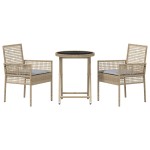 vidaXL Set Bistro de Grădină 3 pcs Bej Rattan poli vidaXL Set Bistro de Grădină 3 pcs Bej Rattan poli