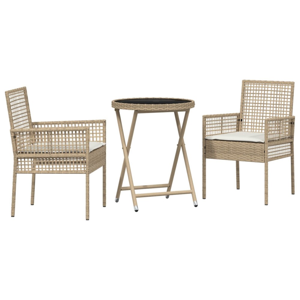 vidaXL Set Bistro de Grădină 3 pcs Bej Rattan poli