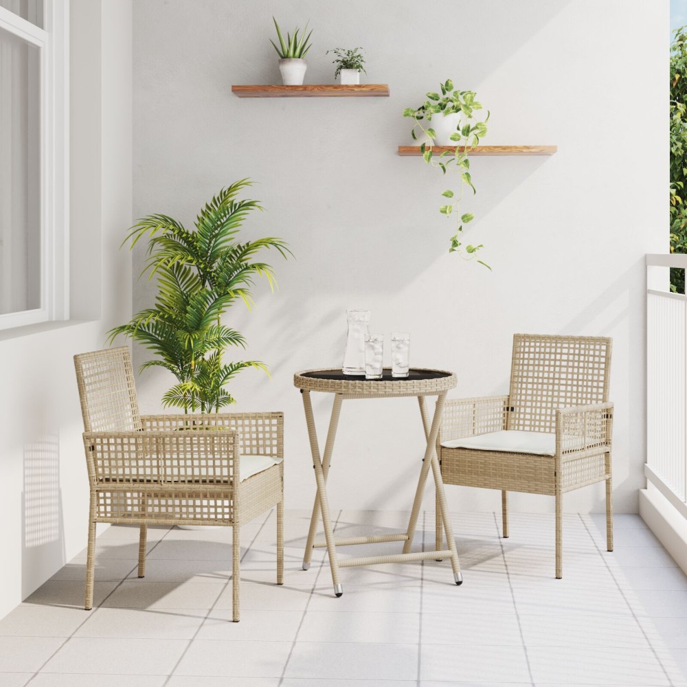 vidaXL Set Bistro de Grădină 3 pcs Bej Rattan poli