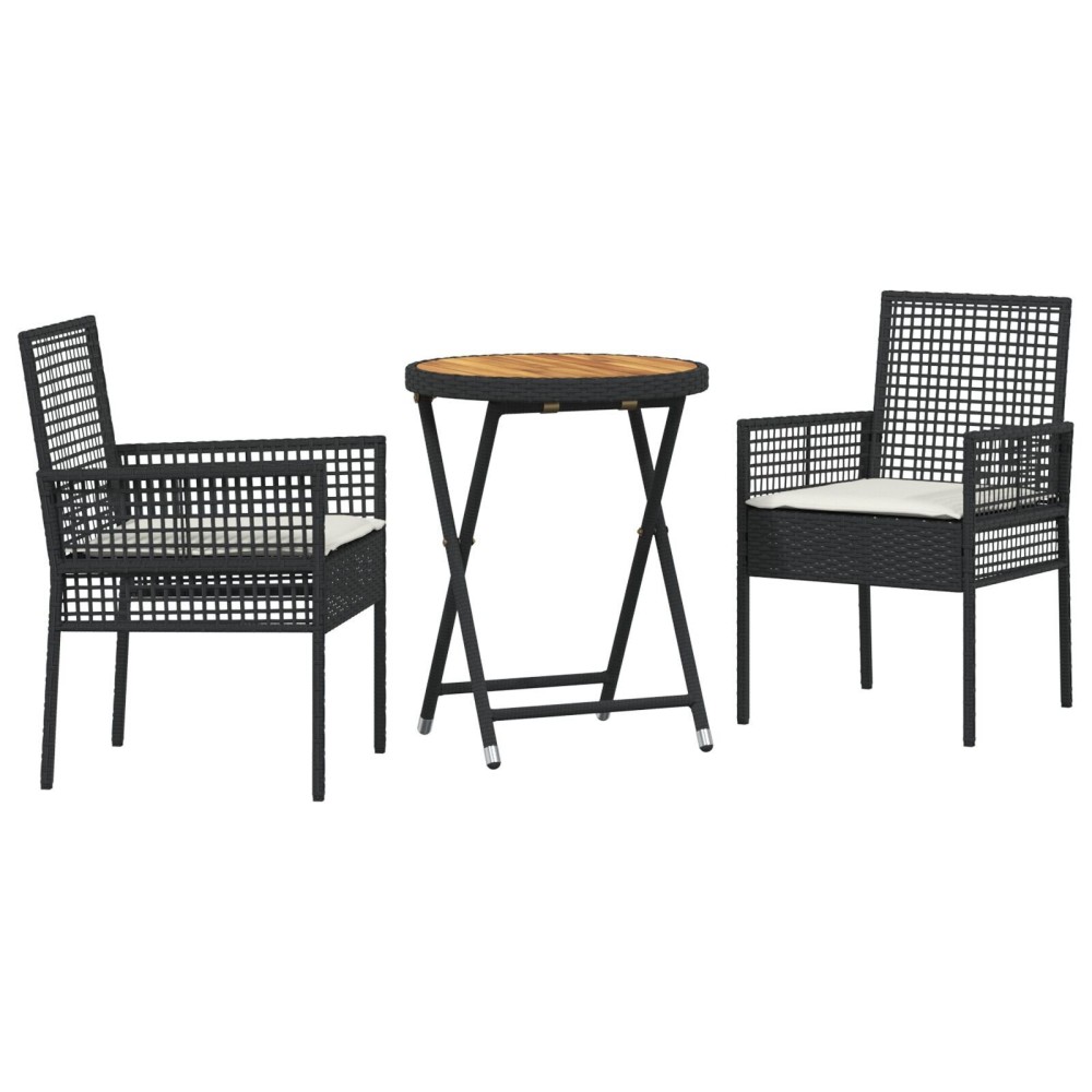Set Bistro de Grădină 3 Piese cu Perne Negru Poliratan