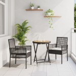 Set Bistro de Grădină 3 Piese cu Perne Negru Poliratan Set Bistro de Grădină 3 Piese cu Perne Negru Poliratan