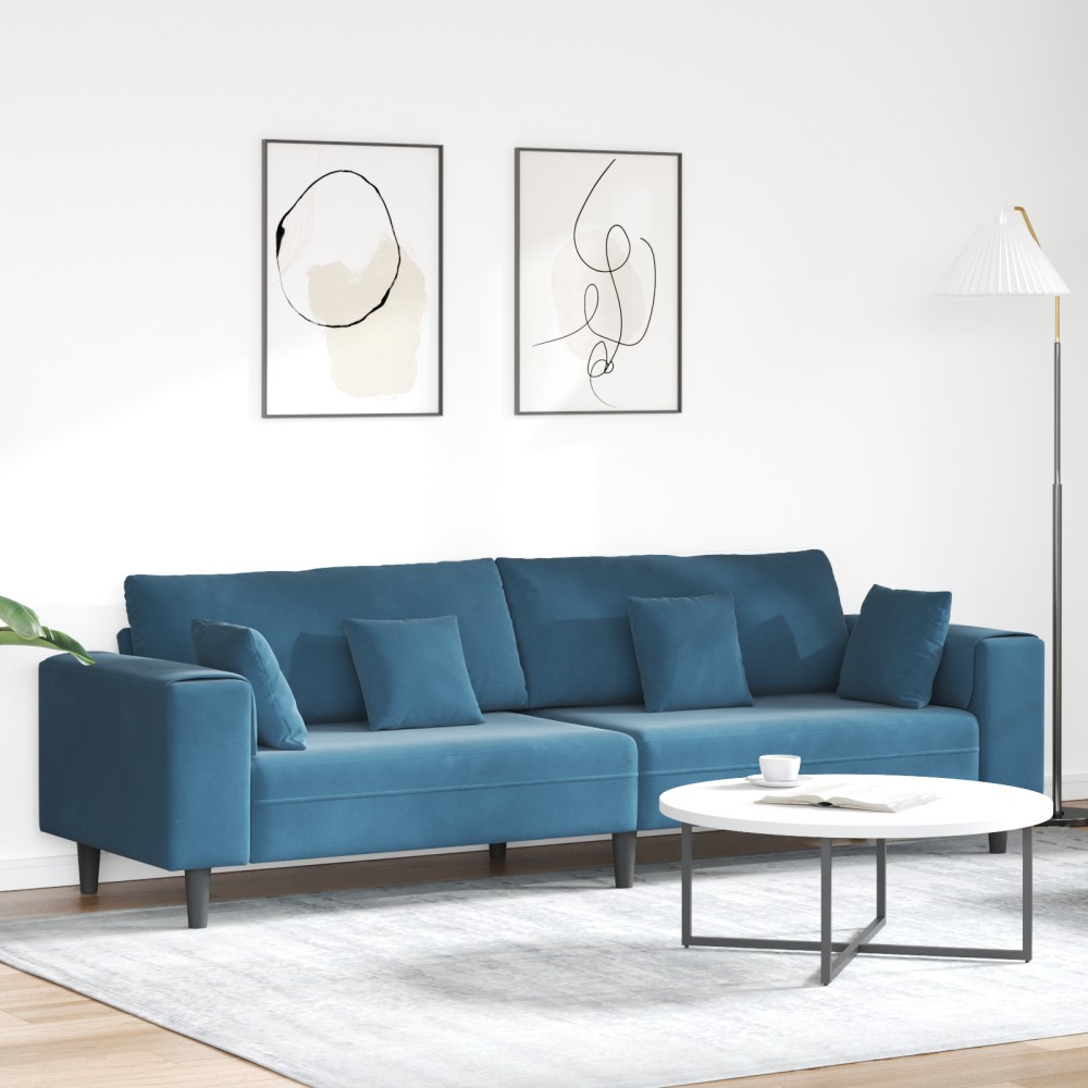 vidaXL Canapea din catifea cu pernă albastru 208 cm Catifea