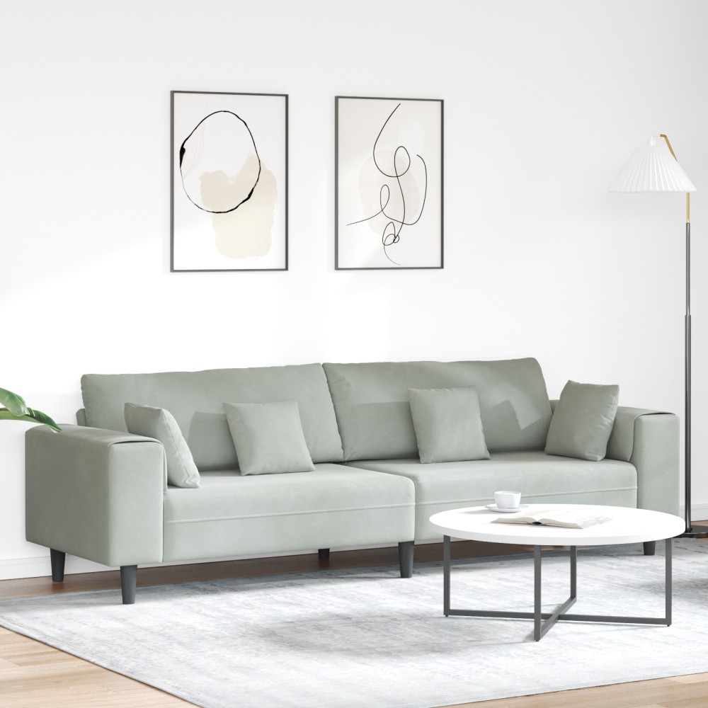 vidaXL Canapea din catifea cu pernă Gri deschis 208 cm Catifea