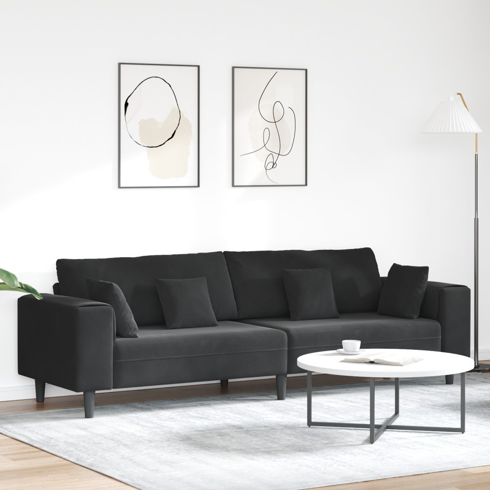 vidaXL Canapea din catifea cu pernă Negru 208 cm Catifea