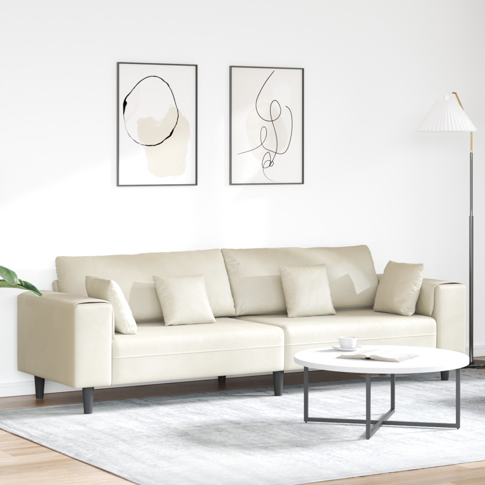 vidaXL Canapea din catifea cu pernă Crem 208 cm Catifea