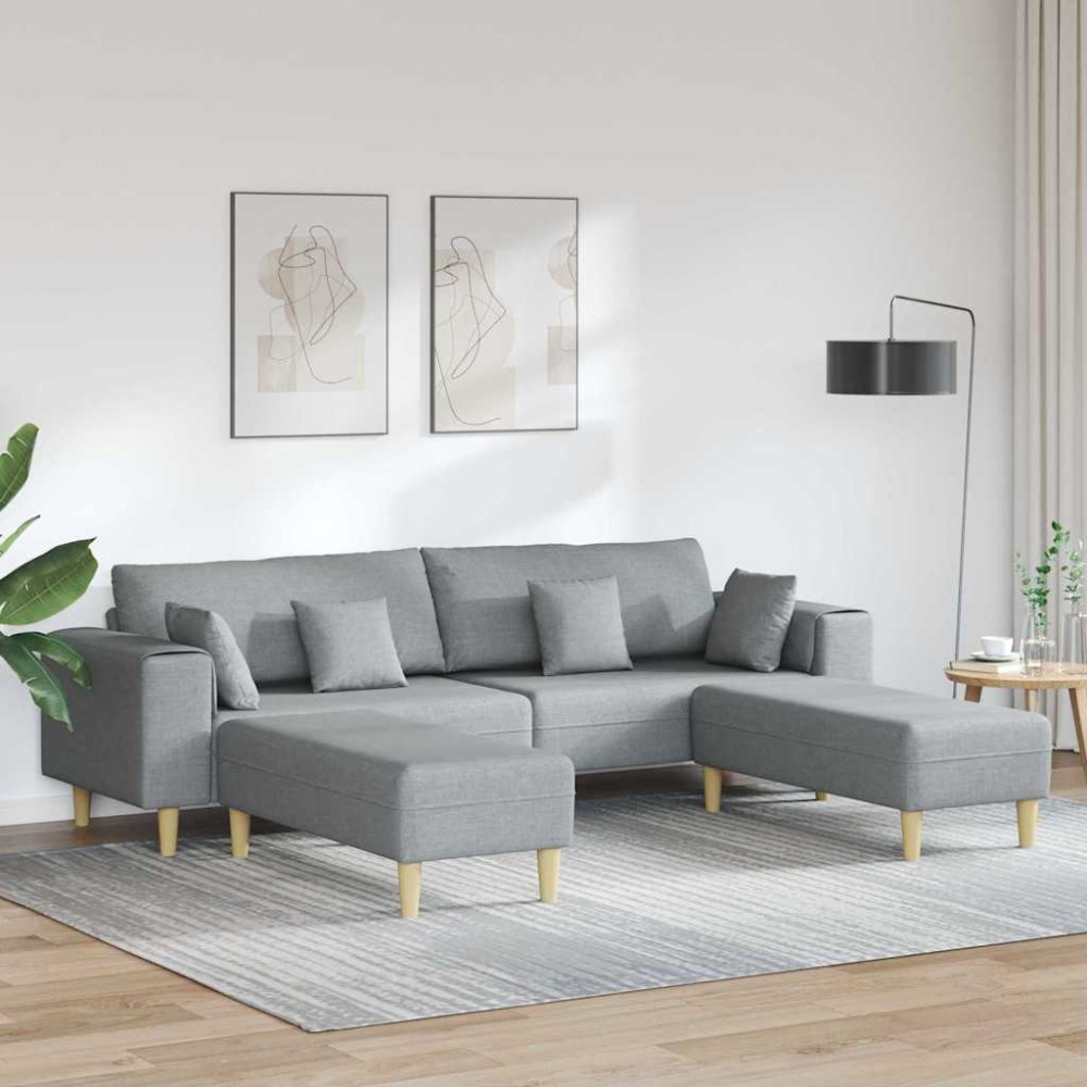 vidaXL Sofa din material textil cu pernă Gri deschis 208 cm țesătură