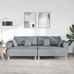 vidaXL Sofa din material textil cu pernă Gri deschis 208 cm țesătură