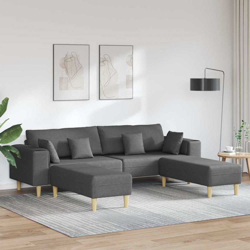 vidaXL Sofa din material textil cu pernă Gri închis 208 cm țesătură