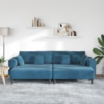 vidaXL Canapea din catifea cu pernă 3 pcs albastru 208 cm Catifea vidaXL Canapea din catifea cu pernă 3 pcs albastru 208 cm Catifea