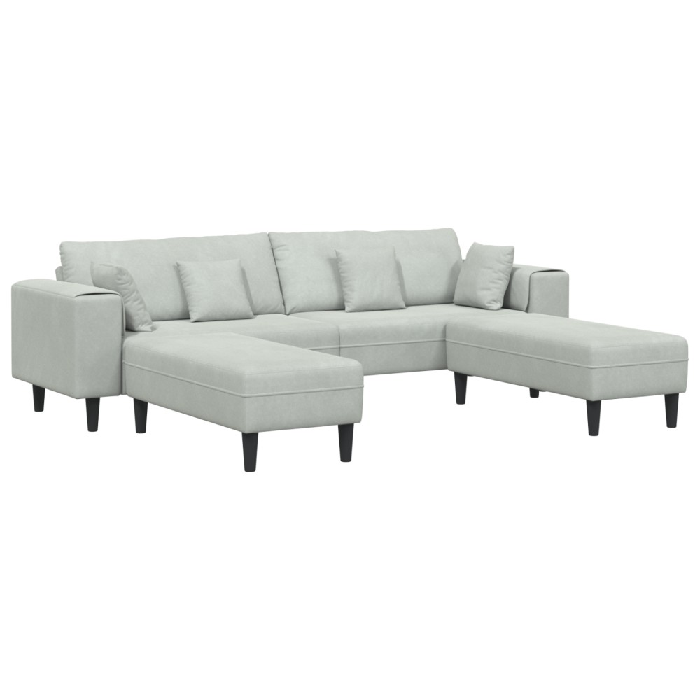 vidaXL Canapea din catifea cu pernă 3 pcs Gri deschis 208 cm Catifea