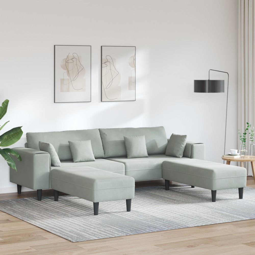 vidaXL Canapea din catifea cu pernă 3 pcs Gri deschis 208 cm Catifea