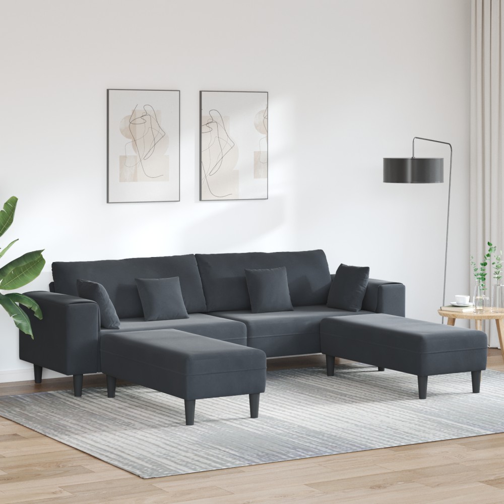 vidaXL Canapea din catifea cu pernă 3 pcs Gri închis 208 cm Catifea