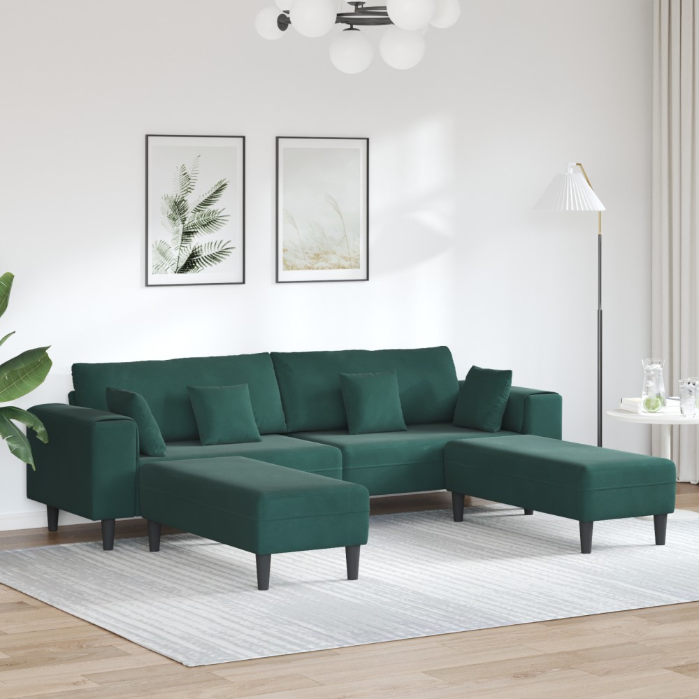 vidaXL Canapea din catifea cu pernă 3 pcs Verde închis 208 cm Catifea