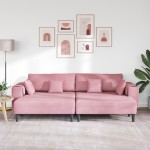 vidaXL Canapea din catifea cu pernă 3 pcs Roz 208 cm Catifea vidaXL Canapea din catifea cu pernă 3 pcs Roz 208 cm Catifea
